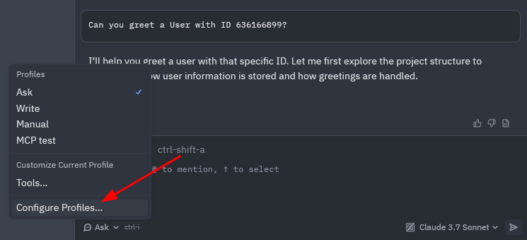 The Configure Profile section of the Profiles tab in Zed