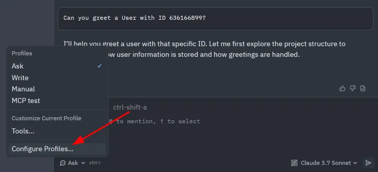 The Configure Profile section of the Profiles tab in Zed