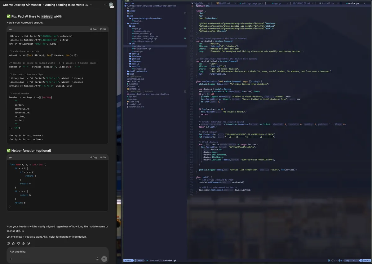 ChatGPT and NVIM side by side