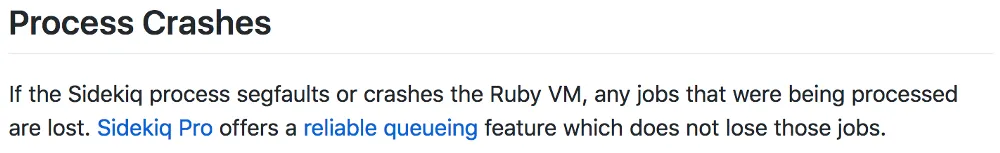 Screenshot of Sidekiq's README about error handeling