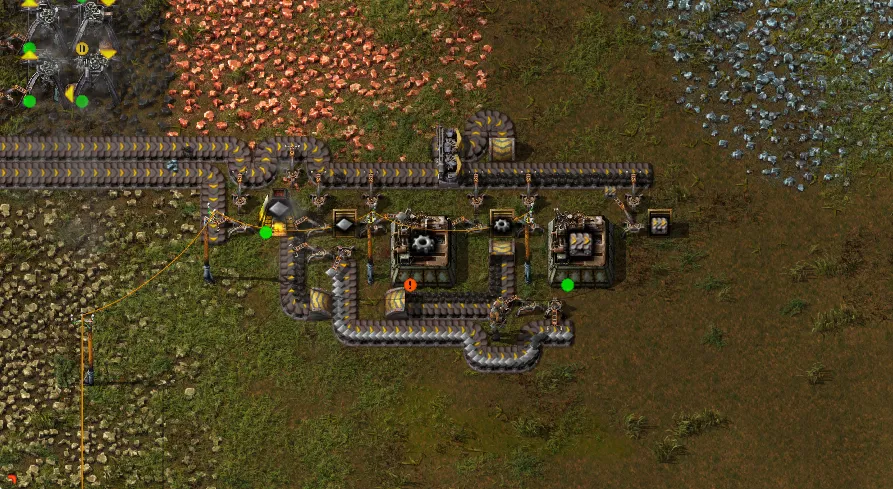 A furnace and two assemblers connected with conveyors, building new conveyors
